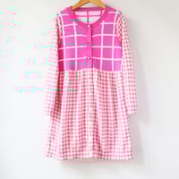 Image 4 of pink gingham plaid 5/6 sweater buttons courtneycourtney long cardigan dress