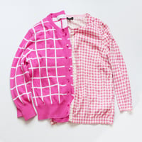 Image 5 of pink gingham plaid 5/6 sweater buttons courtneycourtney long cardigan dress