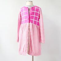 Image 3 of pink gingham plaid 5/6 sweater buttons courtneycourtney long cardigan dress