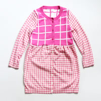 Image 2 of pink gingham plaid 5/6 sweater buttons courtneycourtney long cardigan dress
