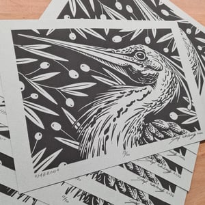 Lino print " Heron"