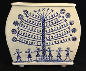 Image of Cobalt and White Tree of Life Vase