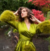 Olive Beverly Lounge Suit w/ Marabou Cuffs