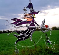 Mildred and Hocus Witch and Cat on Broomstick 