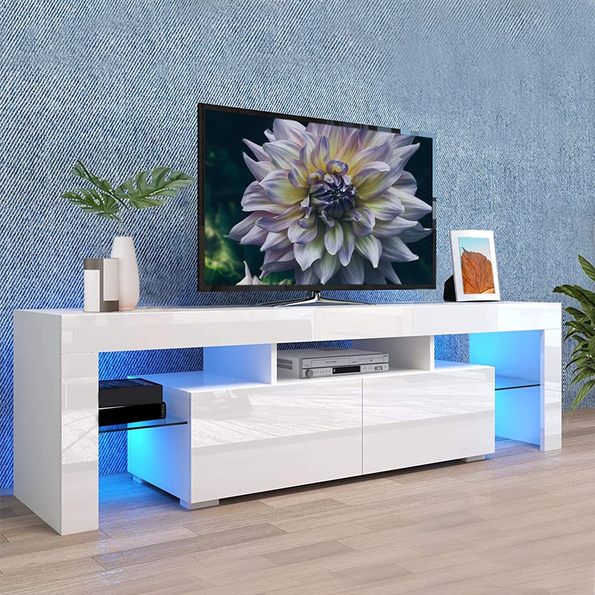 Image of LED TV Stand Stand Modern Entertainment Center with 2 Storage Drawers