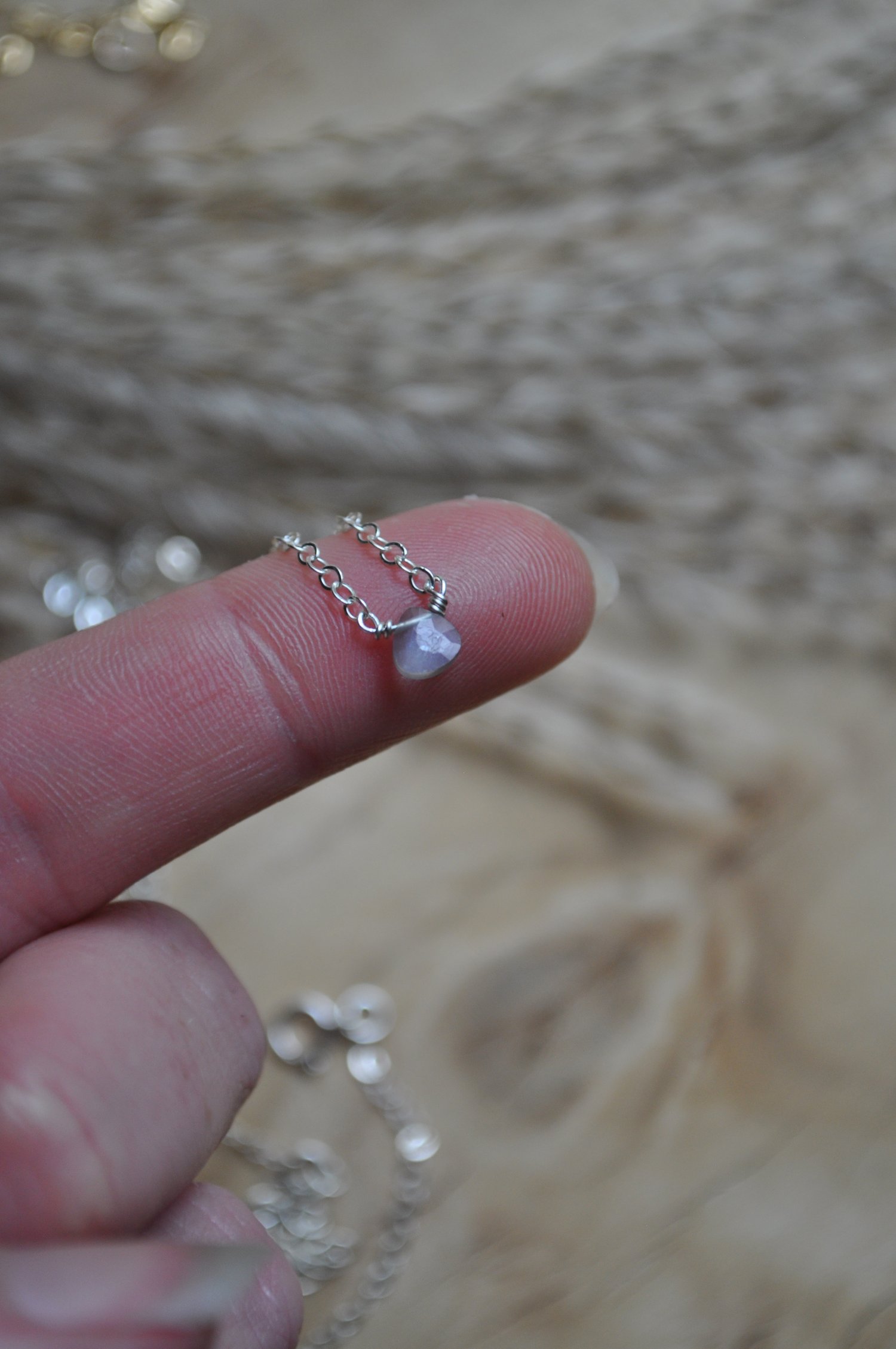 Image of Simple Gray Moonstone Teardrop Necklace