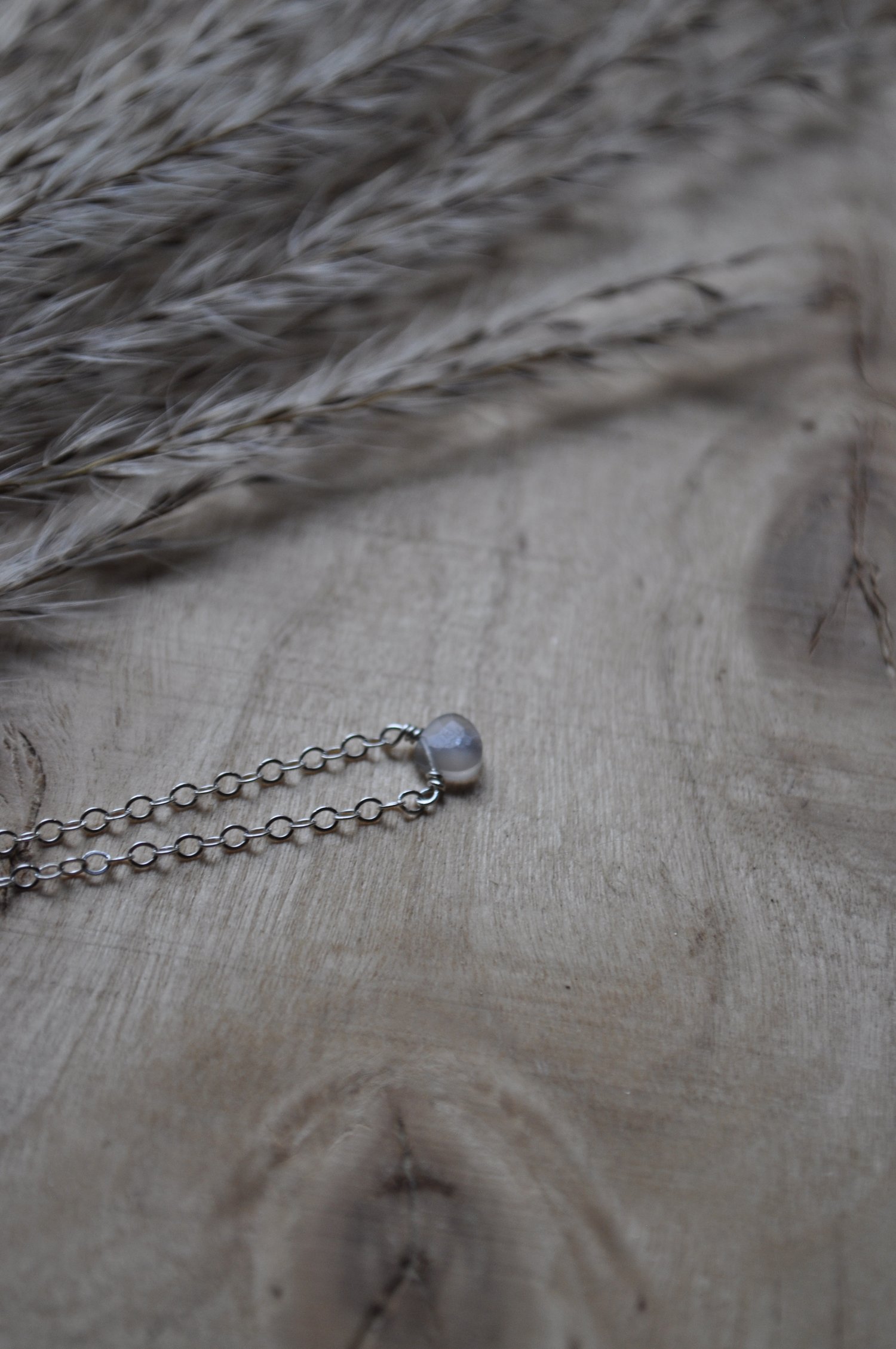 Image of Simple Gray Moonstone Teardrop Necklace