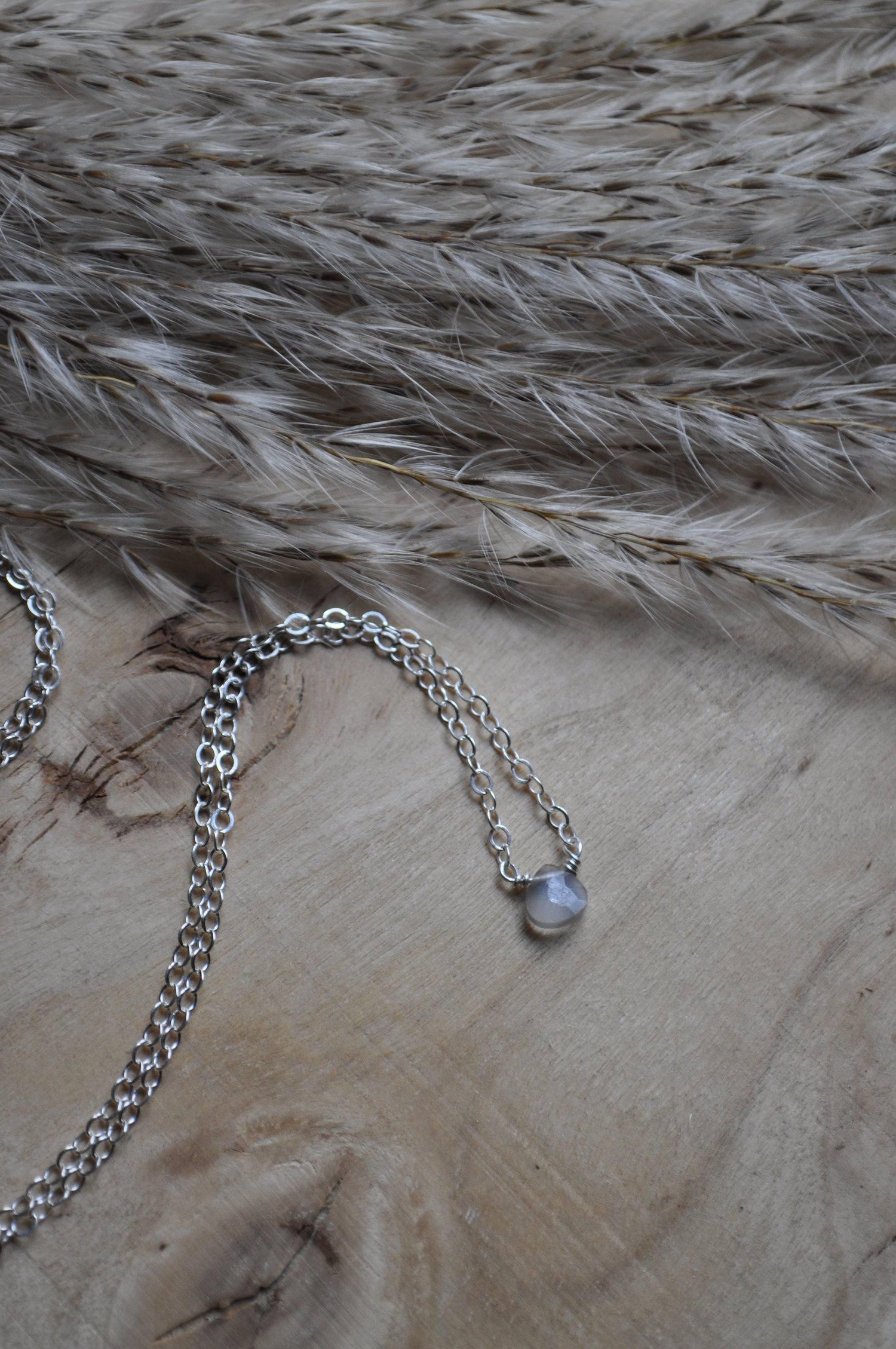 Image of Simple Gray Moonstone Teardrop Necklace