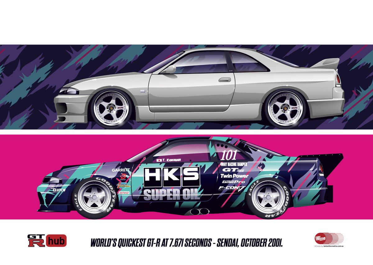 HKS R33 GT-R Drag Car A3 Print | Motive