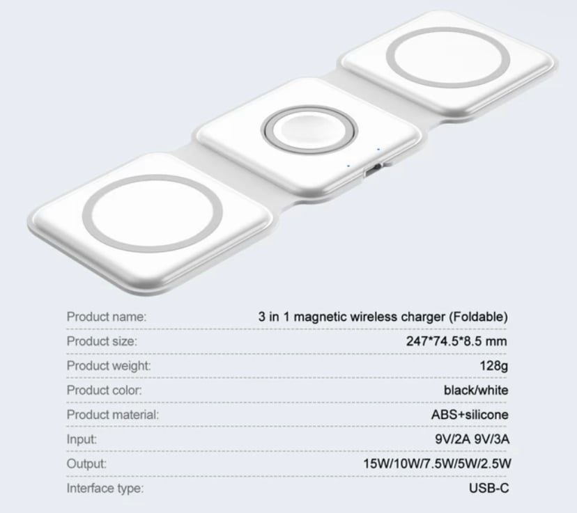 Image of 3-in-1 Magnetic MagSafe Foldable Wireless Charger 