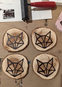 Image 3 of Custom Hand Made Wood Coasters (aka 'Foxy Mountain Peach Whiskey Coasters')