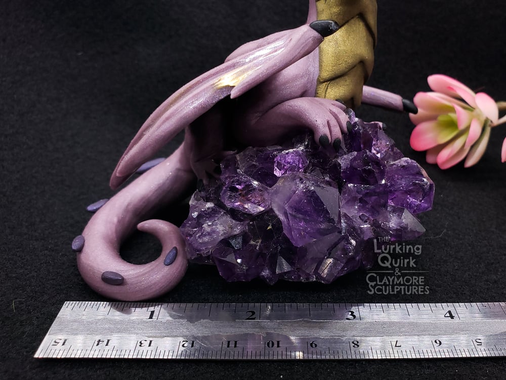 Large Pale Purple Dragon on Amethyst Chunk