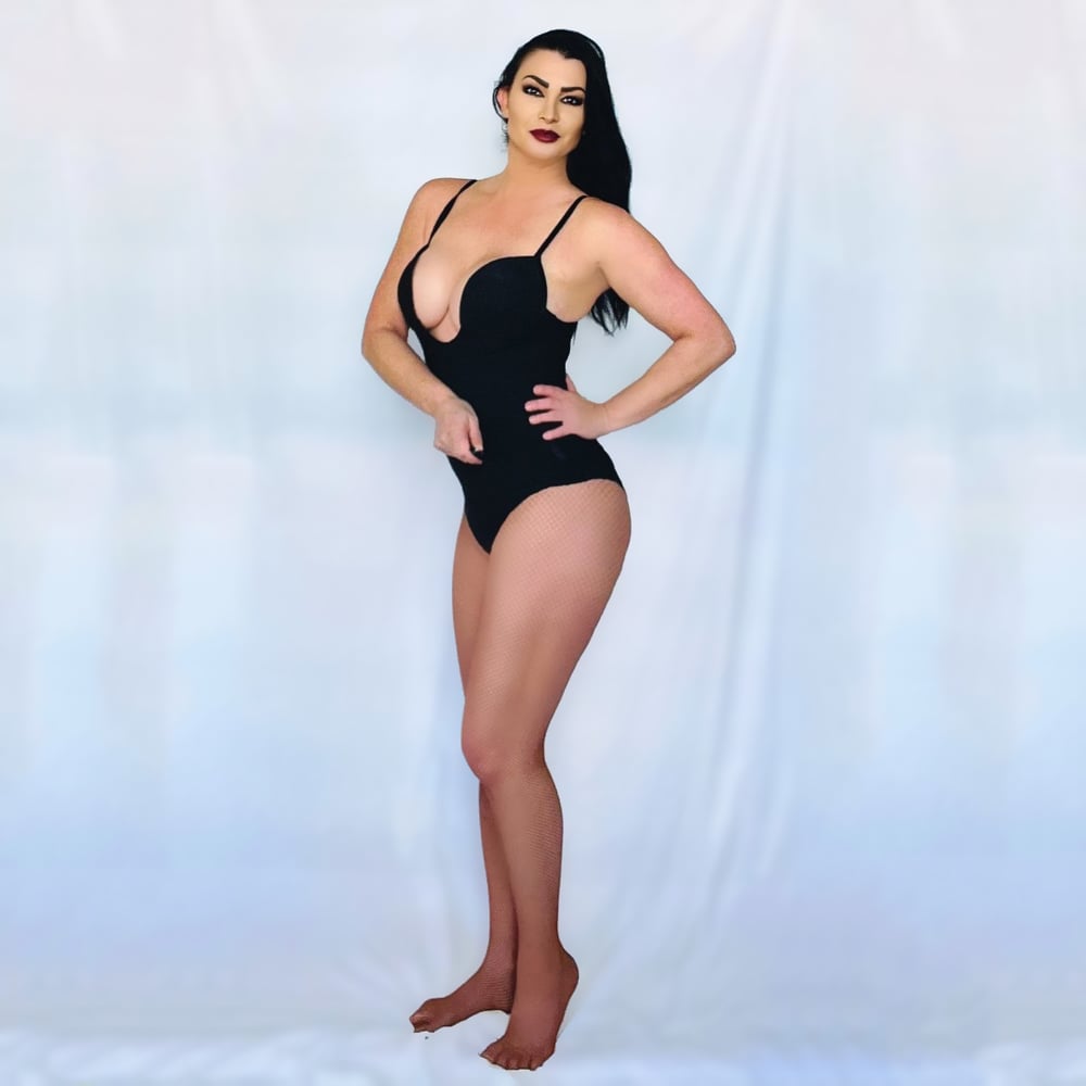 Worn Sexy Black Deep Plunge Bodysuit + Free Signed 8x10 & Kiss Card