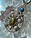 Sterling Silver Turtle Pendant ~ Labradorite Turtle Pendant with Blue Kyanite