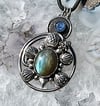 Sterling Silver Turtle Pendant ~ Labradorite Turtle Pendant with Blue Kyanite