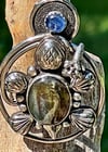 Sterling Silver Turtle Pendant ~ Labradorite Turtle Pendant with Blue Kyanite
