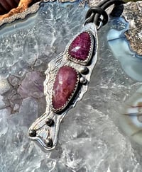 Image 1 of Flashy Pink, Double Sapphire Fish Pendant, Set in Sterling Silver