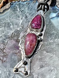 Image 2 of Flashy Pink, Double Sapphire Fish Pendant, Set in Sterling Silver