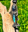 Blue Rose Cut Sapphire and Labradorite Fish Pendant, Set in Sterling Silver