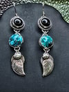 Hubei Turquoise and Black Onyx Earrings set in Sterling Silver