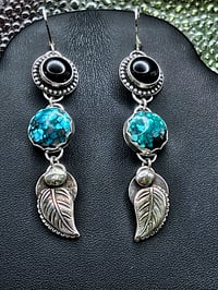 Image 1 of Hubei Turquoise and Black Onyx Earrings set in Sterling Silver