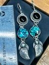 Hubei Turquoise and Black Onyx Earrings set in Sterling Silver
