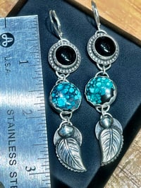 Image 4 of Hubei Turquoise and Black Onyx Earrings set in Sterling Silver