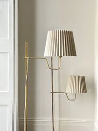 Image 1 of Pair of Brass Floor Lamps by Jakobsson with Hand-Made Linen Shades