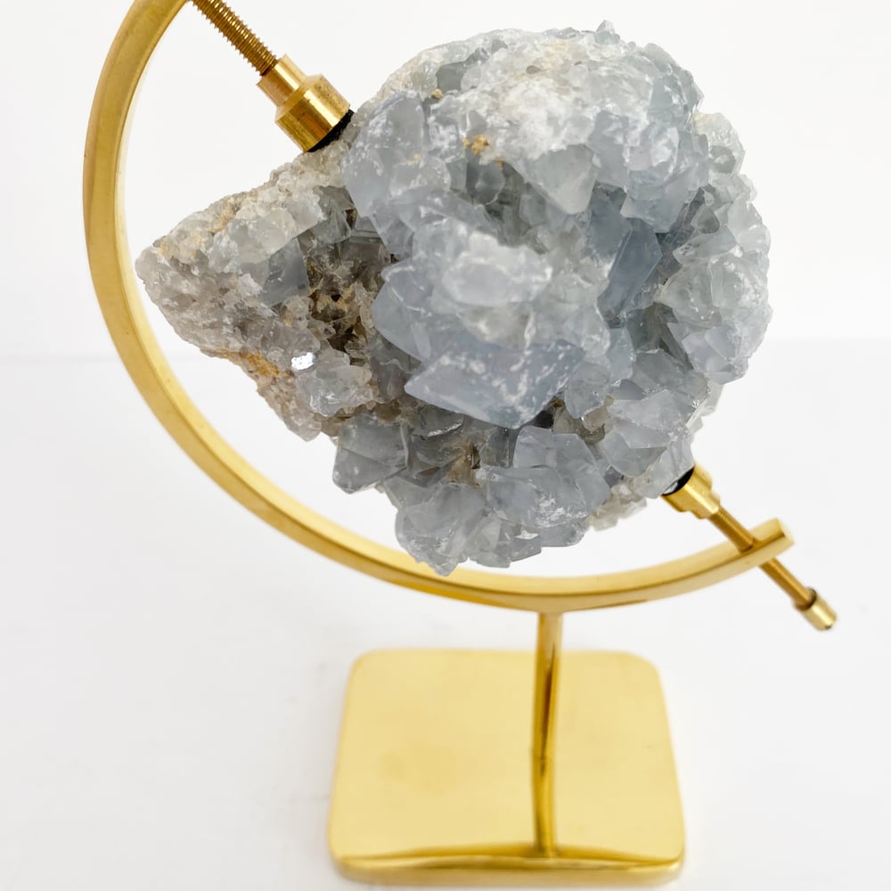 Image of Celestite no.62 + Brass Arc Stand