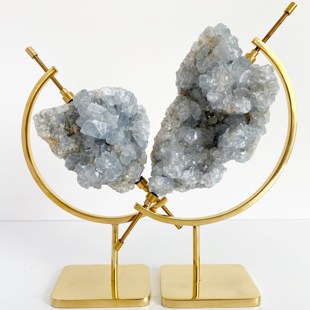 Image of Celestite no.62 + Brass Arc Stand