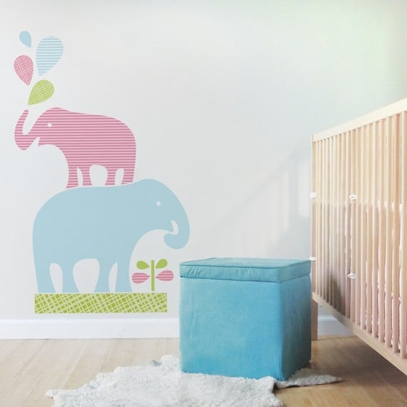 Stacked Elephants Removable Reusable Fabric Wall Decal Removable Wall