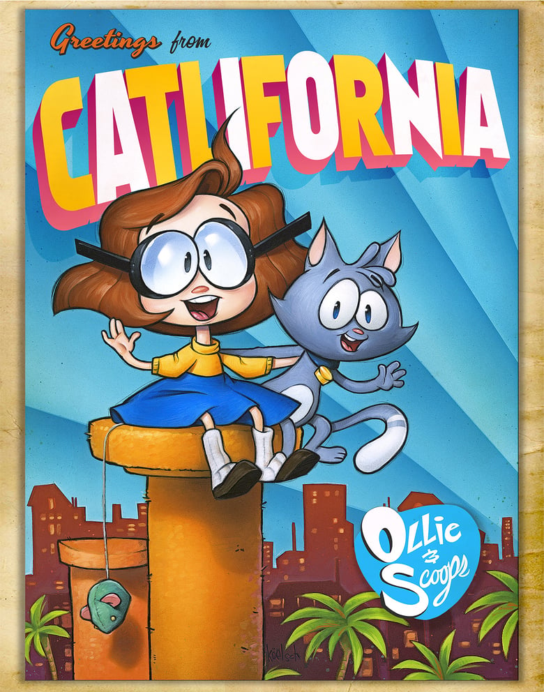 Image of Ollie & Scoops - "GREETINGS FROM CATLIFORNIA" Poster
