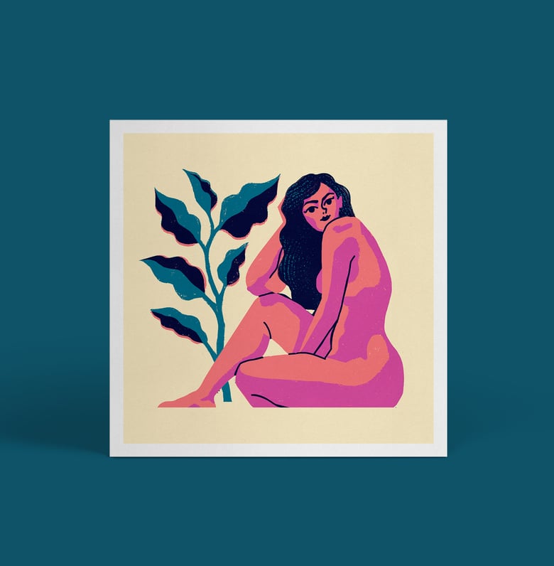 Image of 'Girl and plant ' (New version) Square poster