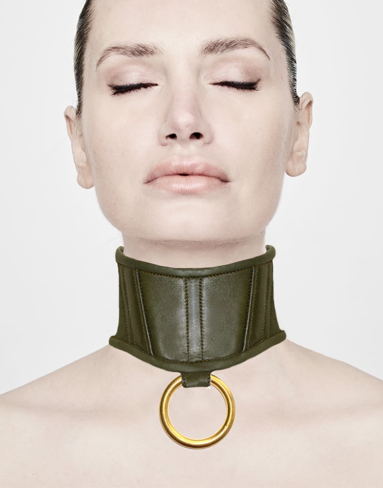 Image of CANICE -OLIVE GREEN LEATHER - POSTURE COLLAR -