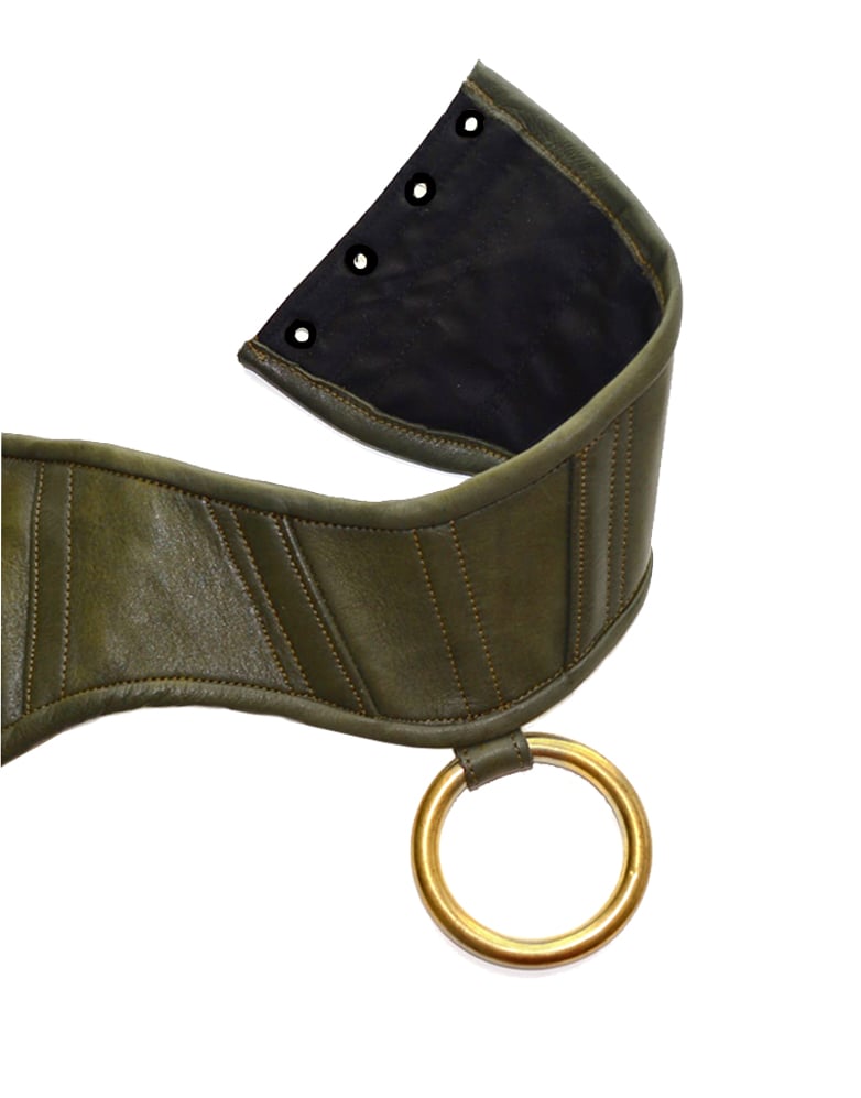 Image of CANICE -OLIVE GREEN LEATHER - POSTURE COLLAR -