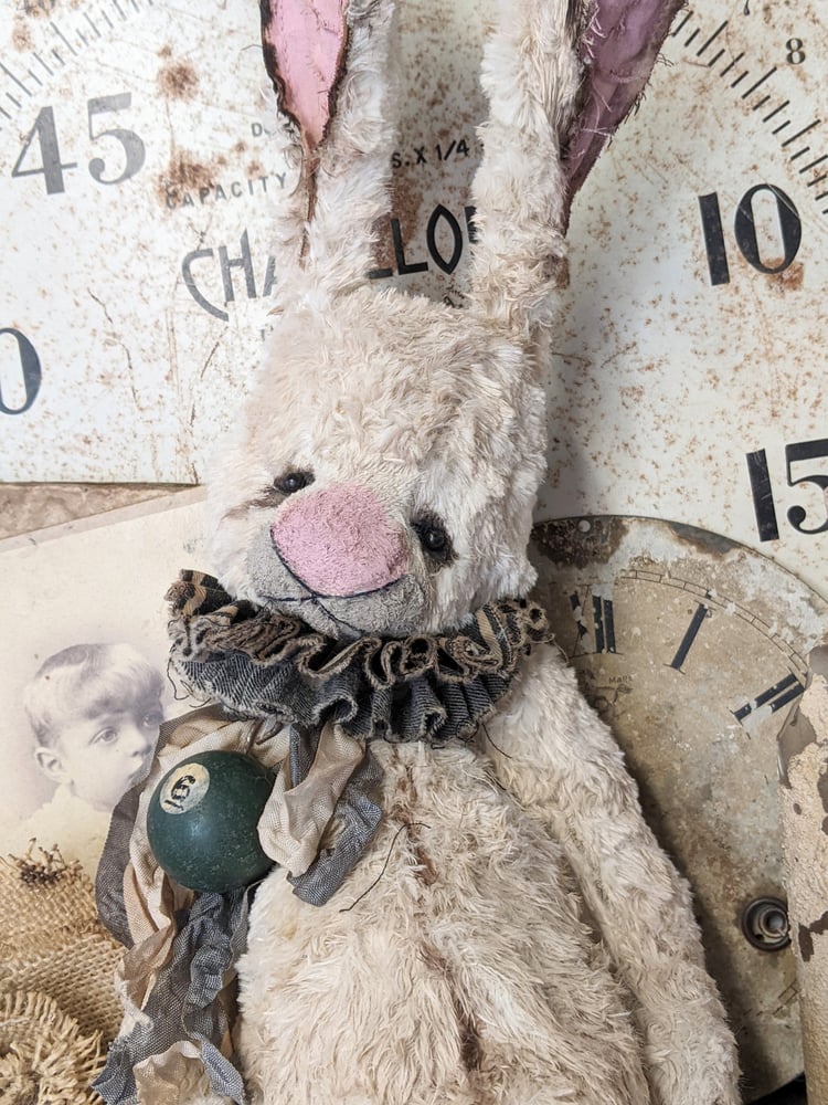 Image of Jumbo - 19" - Vintage Mohair CREAM Rabbit with french ticking collar  -Whendi's Bears