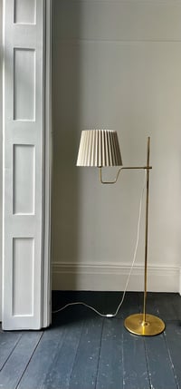 Image 2 of Pair of Brass Floor Lamps by Jakobsson with Hand-Made Linen Shades