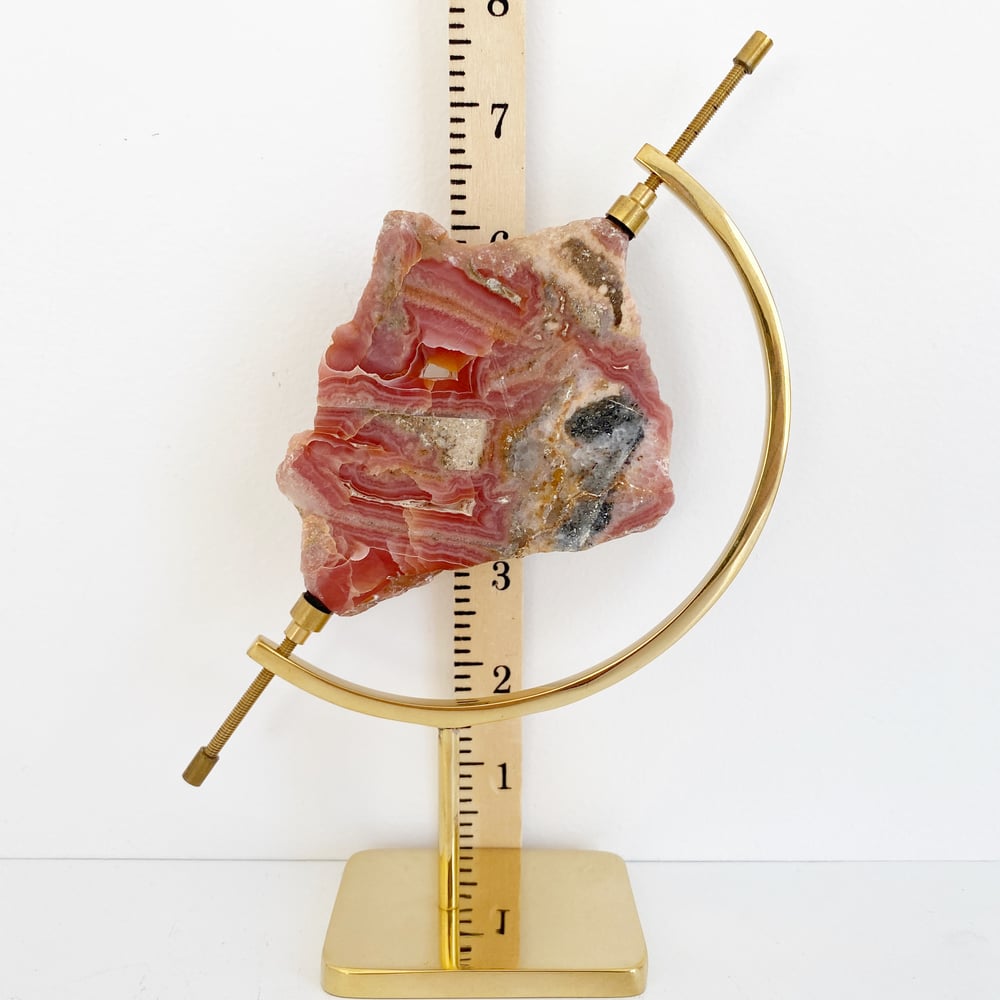 Image of Rhodochrosite no.96 + Brass Arc Stand