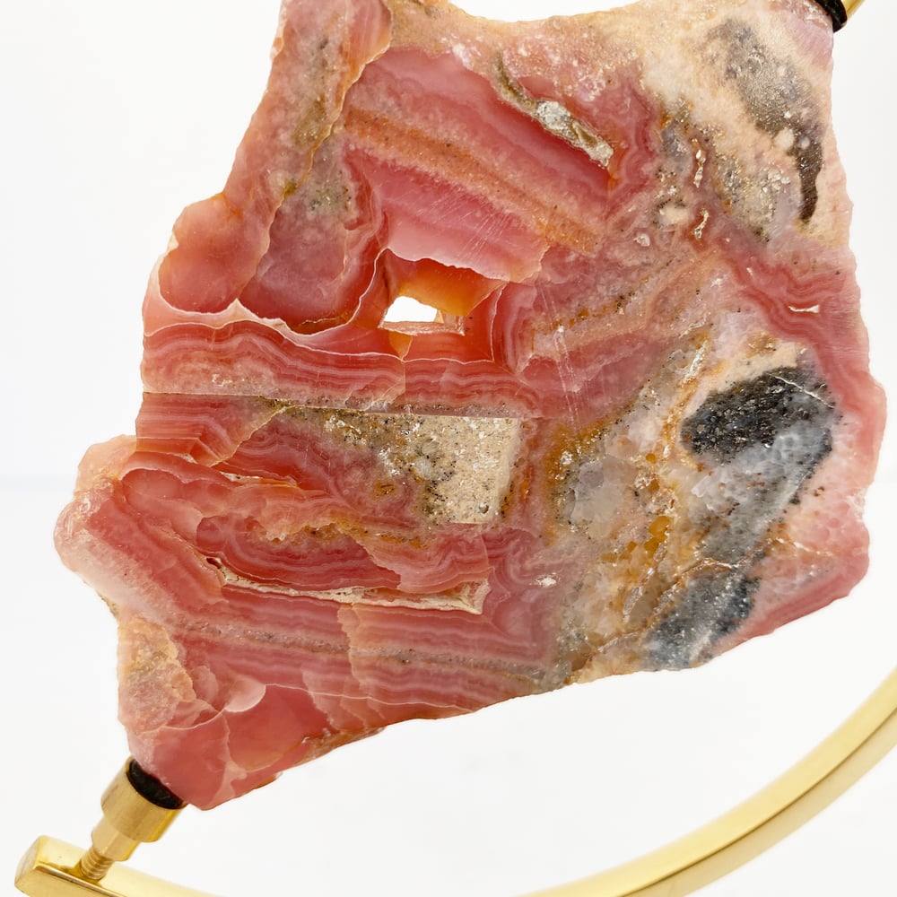 Image of Rhodochrosite no.96 + Brass Arc Stand