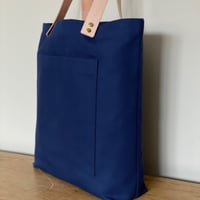 Image 2 of CANVAS AND LEATHER NAVY TOTE BAG