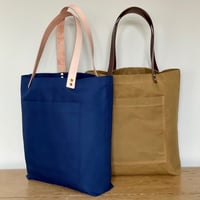 Image 5 of CANVAS AND LEATHER NAVY TOTE BAG