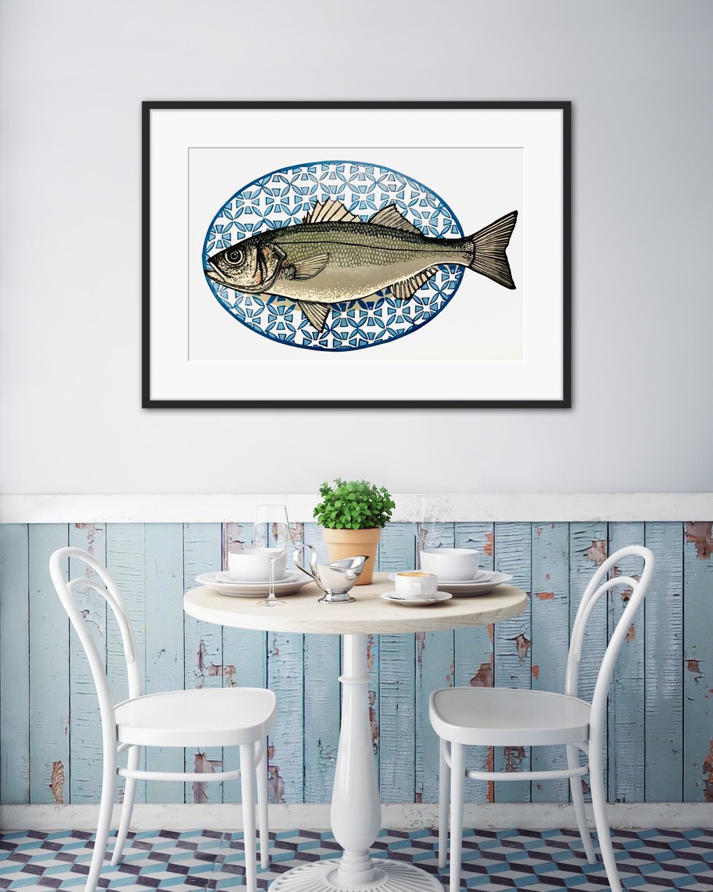 Sea bass linocut print