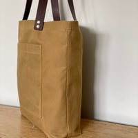 Image 2 of CANVAS AND LEATHER TAN TOTE BAG