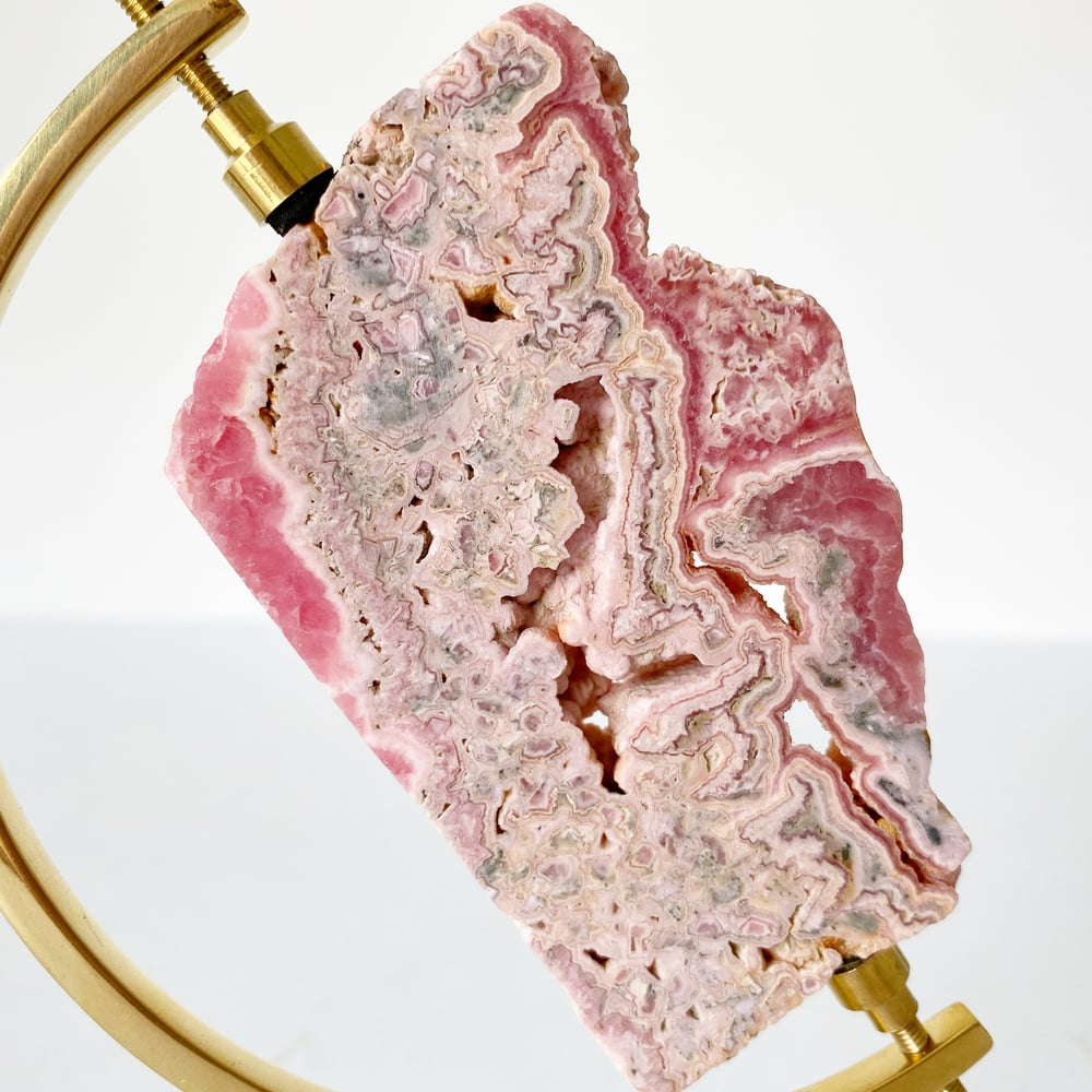 Image of Rhodochrosite no.82 + Brass Arc Stand