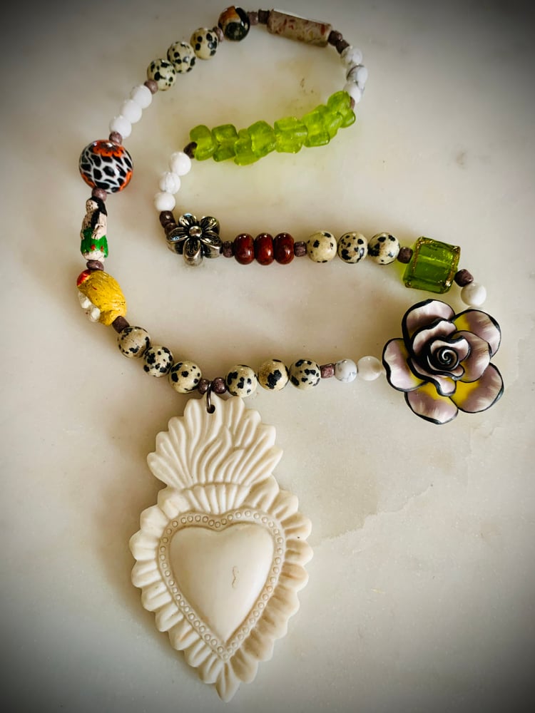 Image of Sacred Heart Day of Dead  Dalmatian Jasper  and agate necklace 