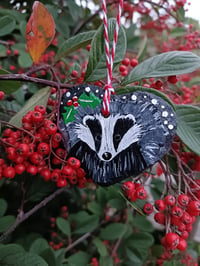 Image 1 of Christmas badger slate heart