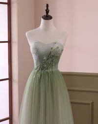 Image 2 of  Green Gradient Tulle Sweetheart Beaded Long Formal Dress, Green Evening Party Dresses