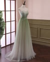  Green Gradient Tulle Sweetheart Beaded Long Formal Dress, Green Evening Party Dresses