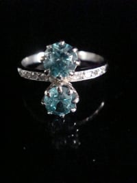 Image 3 of EDWARDIAN PLATINUM NATURAL BLUE ZIRCON AND DIAMOND TOI ET MOI RING