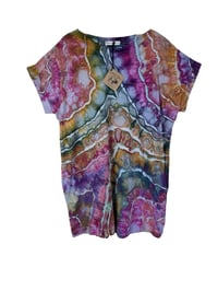 Image 2 of L 100% Cotton Short T-Shirt Dress with Pockets in Earthy Bright Geode Ice Dye